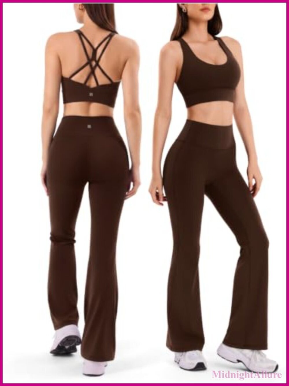 2 Piece Workout Set: Cross Back Sports Bra & Flared High Waist Leggings